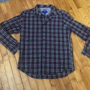 Button down plaid shirt.